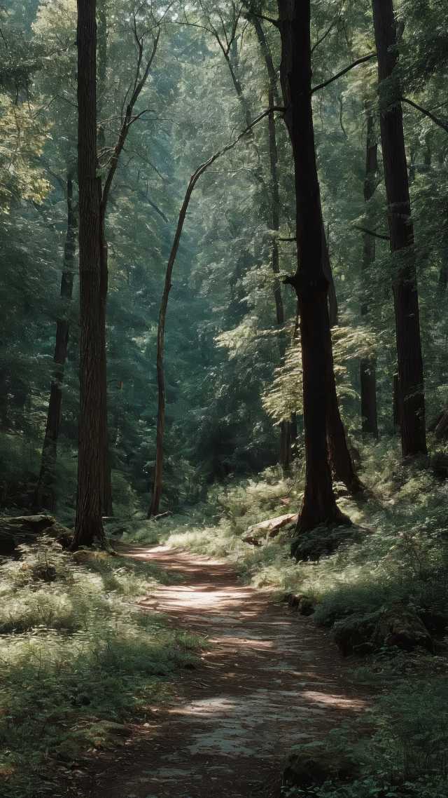 pathway wallpaper, dense foliage, natural scenery, background for mobile wallpaper (vertical)