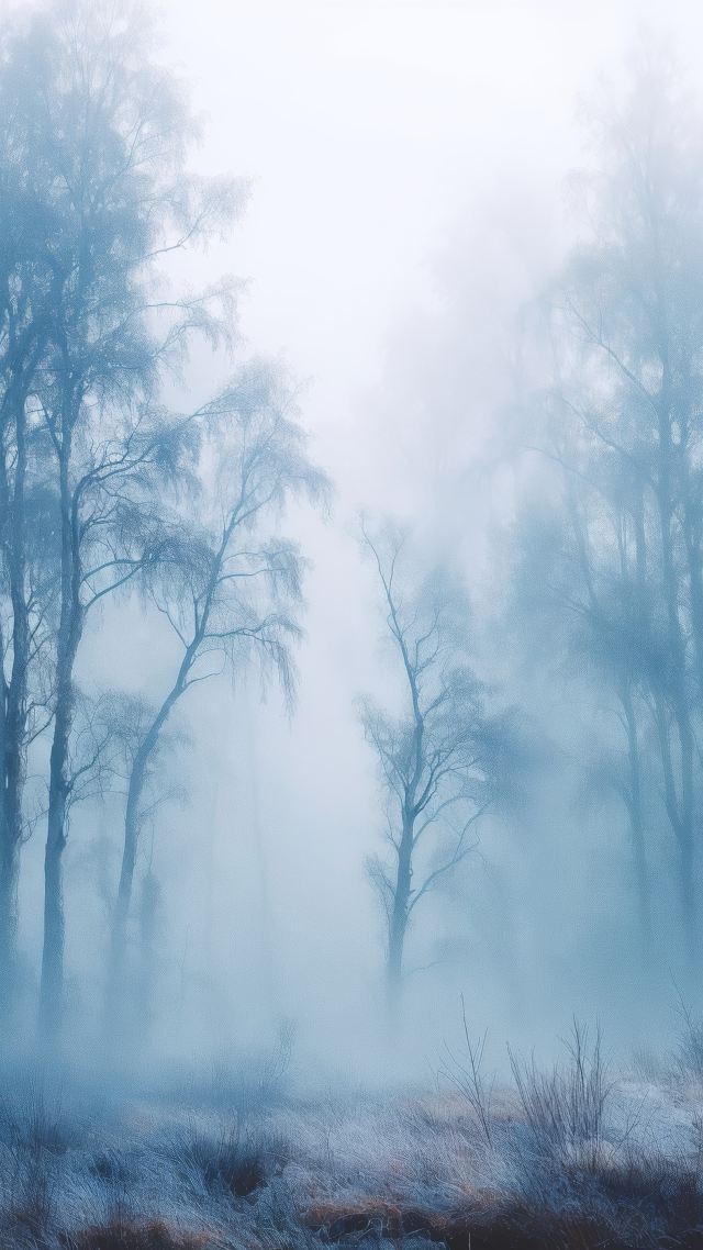 peaceful escape wallpaper, foggy forest, soft light, background for mobile wallpaper (vertical)