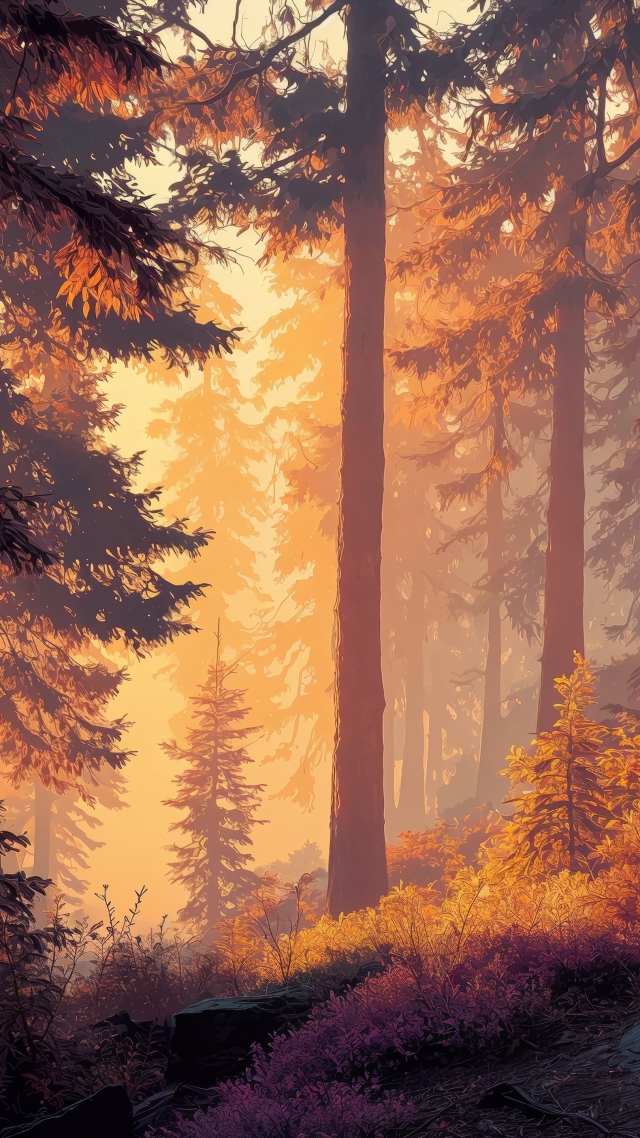 hiking trail wallpaper, soft light, nature walk, background for mobile wallpaper (vertical)
