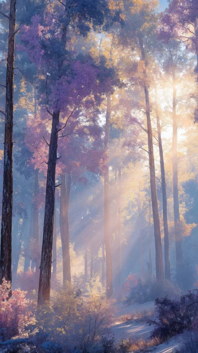 whimsical woods wallpaper, nature magic, magical, background for mobile wallpaper (vertical)