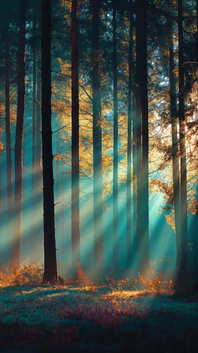 whimsical woods wallpaper, surreal imagery, dreamy colors, background for mobile wallpaper (vertical)