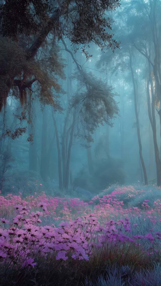 mystical landscape wallpaper, ethereal glow, misty colors, background for mobile wallpaper (vertical)