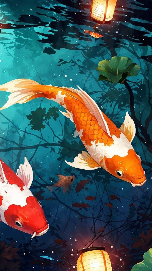 lantern wallpaper, aquatic life, tranquil water, background for mobile wallpaper (vertical)