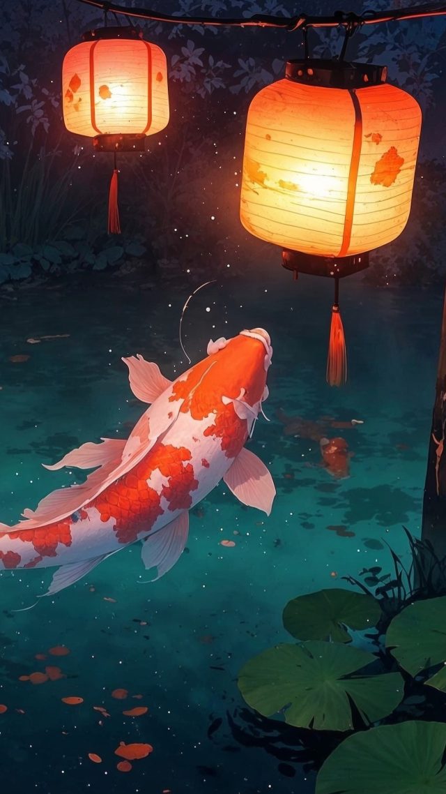 peaceful pond wallpaper, japanese aesthetics, zen decor, background for mobile wallpaper (vertical)