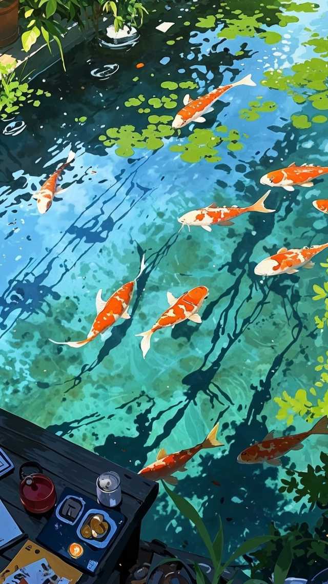 zen wallpaper, ornamental fish, koi, background for mobile wallpaper (vertical)