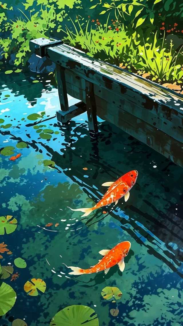 koi wallpaper, ornamental fish, backyard oasis, background for mobile wallpaper (vertical)