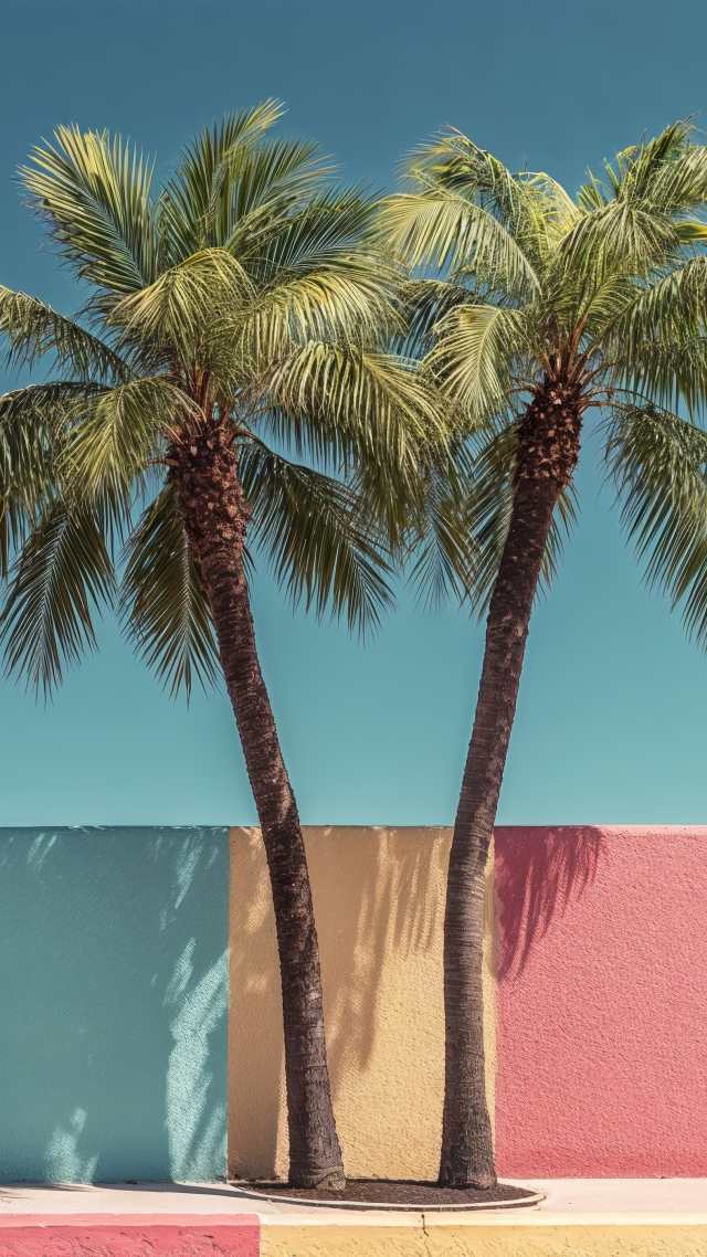 vacation destination wallpaper, palm tree landscape, breeze, background for mobile wallpaper (vertical)