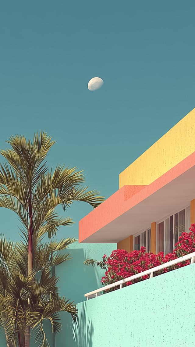 summer getaway wallpaper, vacation spot, palms, background for mobile wallpaper (vertical)