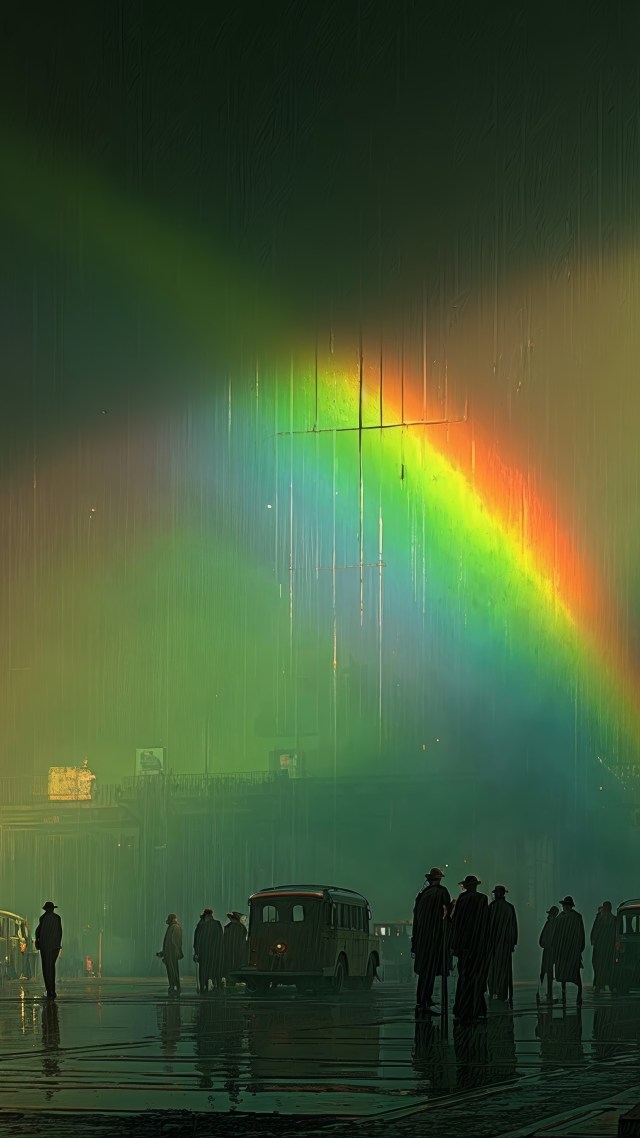rainbow spectrum wallpaper, moody aesthetic, streets, background for mobile wallpaper (vertical)
