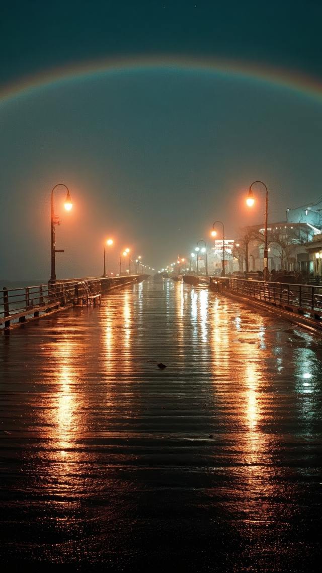 summer nights wallpaper, waterfront view, neon sunset, background for mobile wallpaper (vertical)