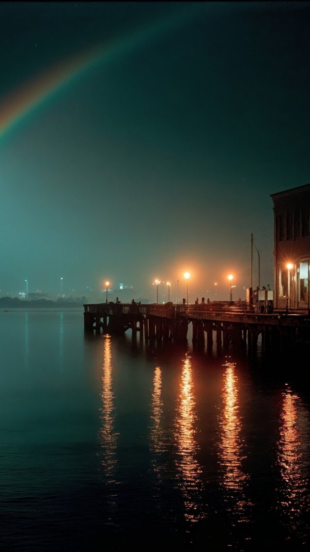 colorful reflections wallpaper, ambient lighting, docks, background for mobile wallpaper (vertical)