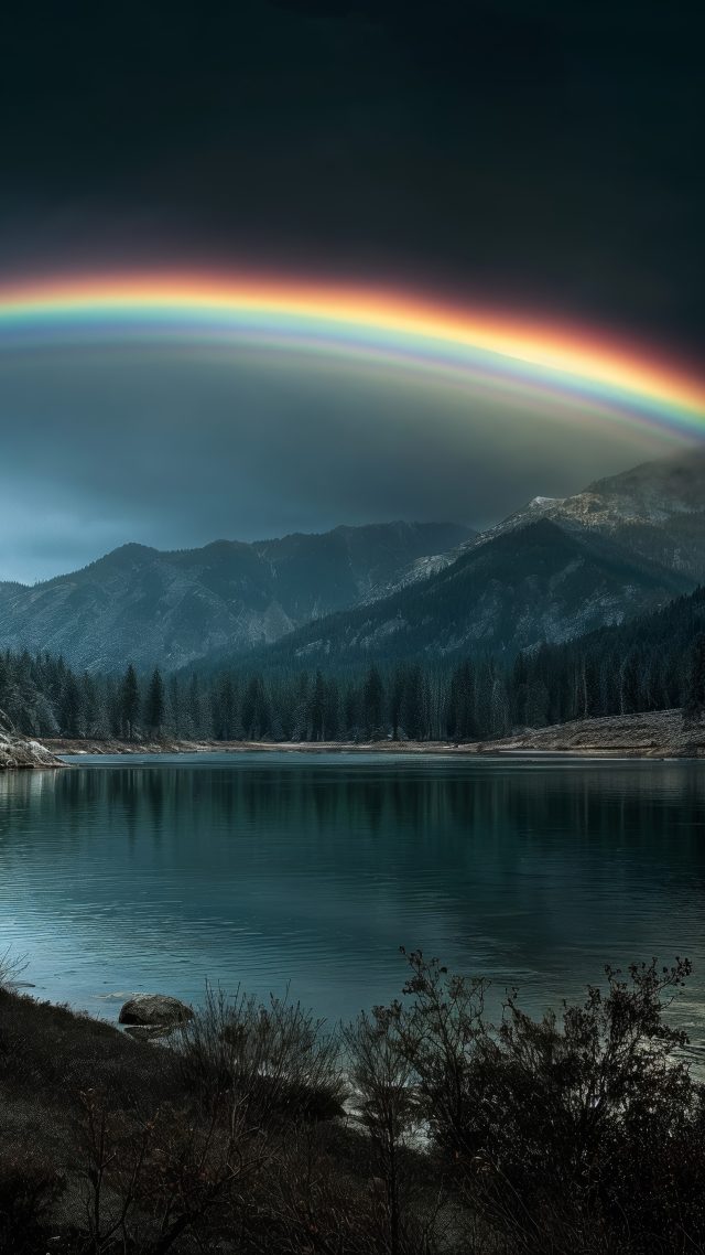 colorful sunset wallpaper, lakeside, dusk colors, background for mobile wallpaper (vertical)