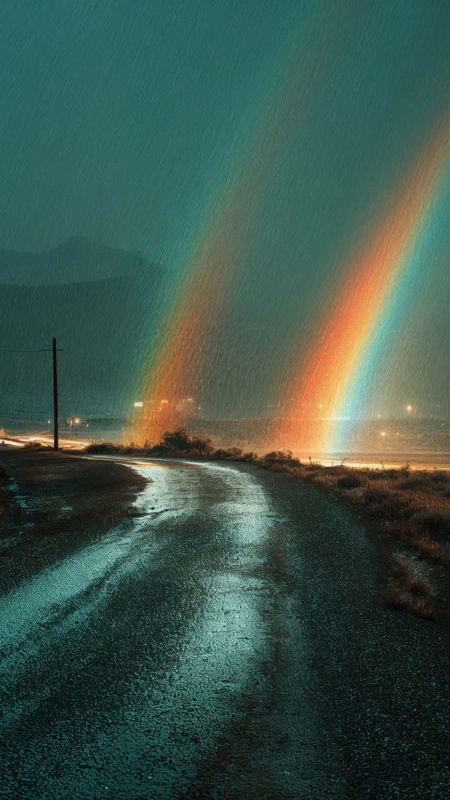 night scene wallpaper, meadow, road, background for mobile wallpaper (vertical)