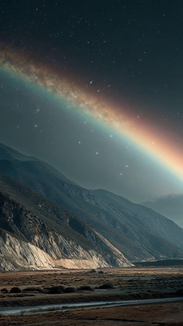 rainbow landscape wallpaper, prism effect, mystical landscapes, background for mobile wallpaper (vertical)