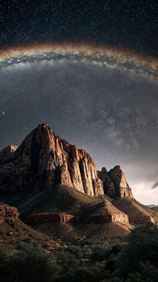 tranquil scene wallpaper, rainbow sky, dramatic clouds, background for mobile wallpaper (vertical)