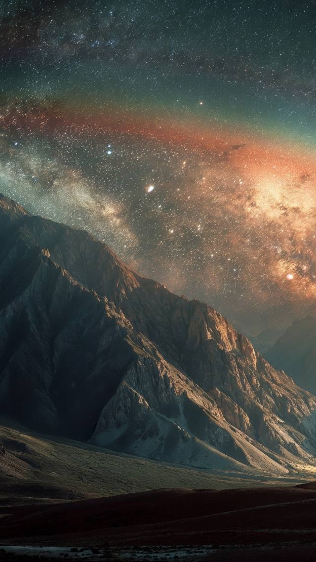 colorful aura wallpaper, rainbow sky, nighttime stars, background for mobile wallpaper (vertical)