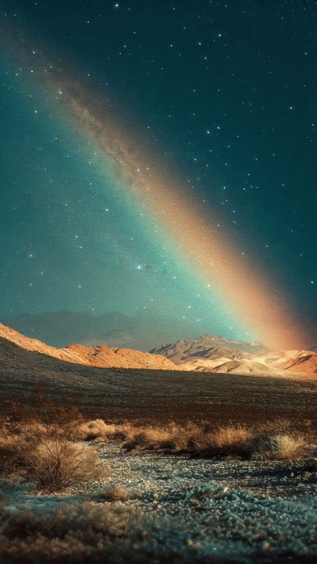 landscape photography wallpaper, rainbow sky, cosmic beauty, background for mobile wallpaper (vertical)