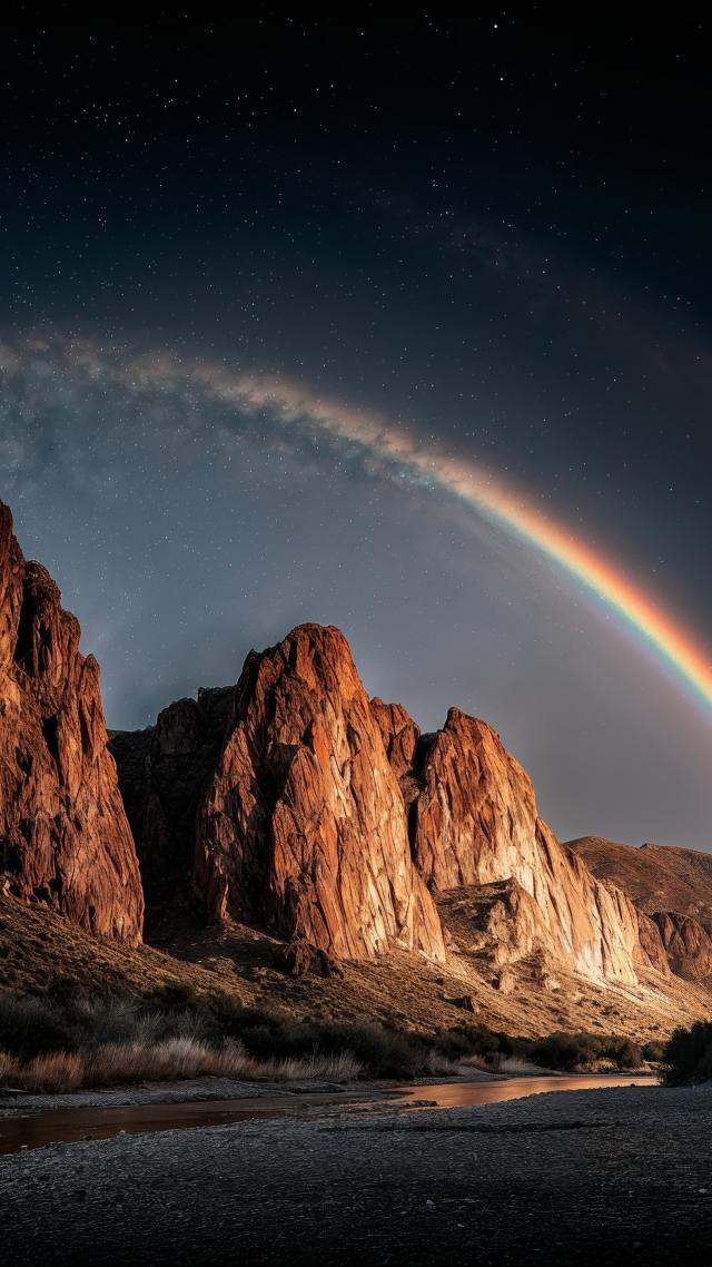 nighttime stars wallpaper, dark atmosphere, canyon view, background for mobile wallpaper (vertical)