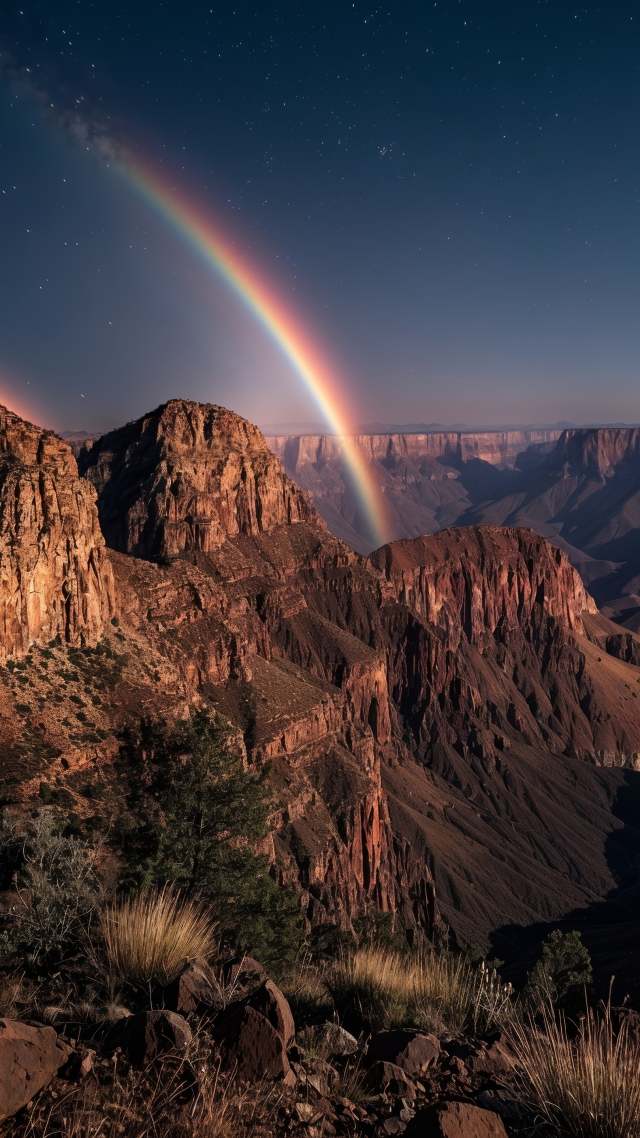 canyon view wallpaper, nighttime stars, natural wonder, background for mobile wallpaper (vertical)