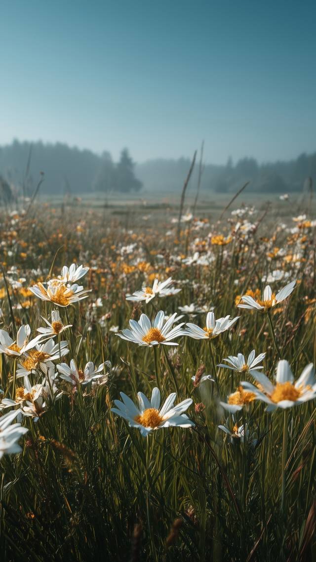 wildflowers wallpaper, sunny day, warm weather, background for mobile wallpaper (vertical)