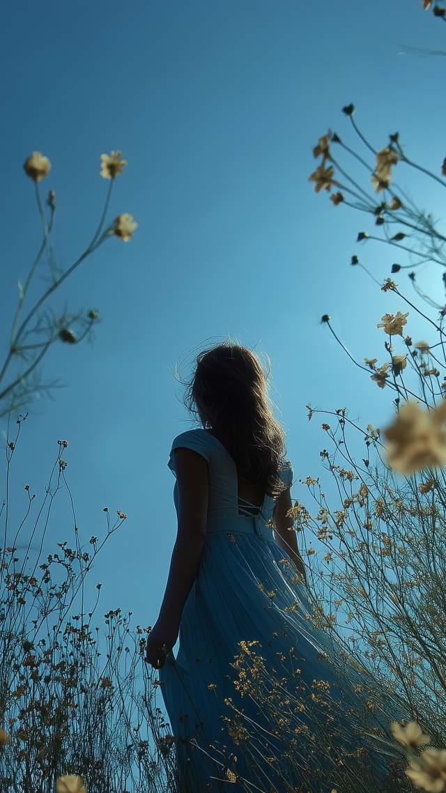 warm sunlight wallpaper, spring bloom, woman in nature, background for mobile wallpaper (vertical)
