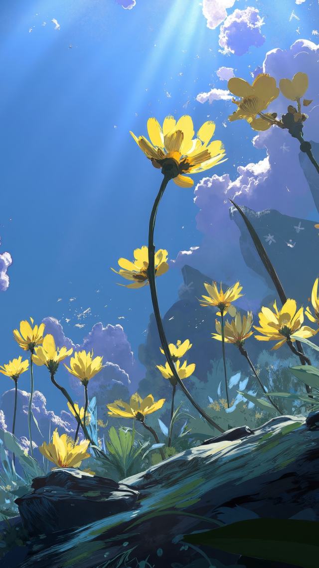 warmth wallpaper, warm weather, floral landscape, background for mobile wallpaper (vertical)