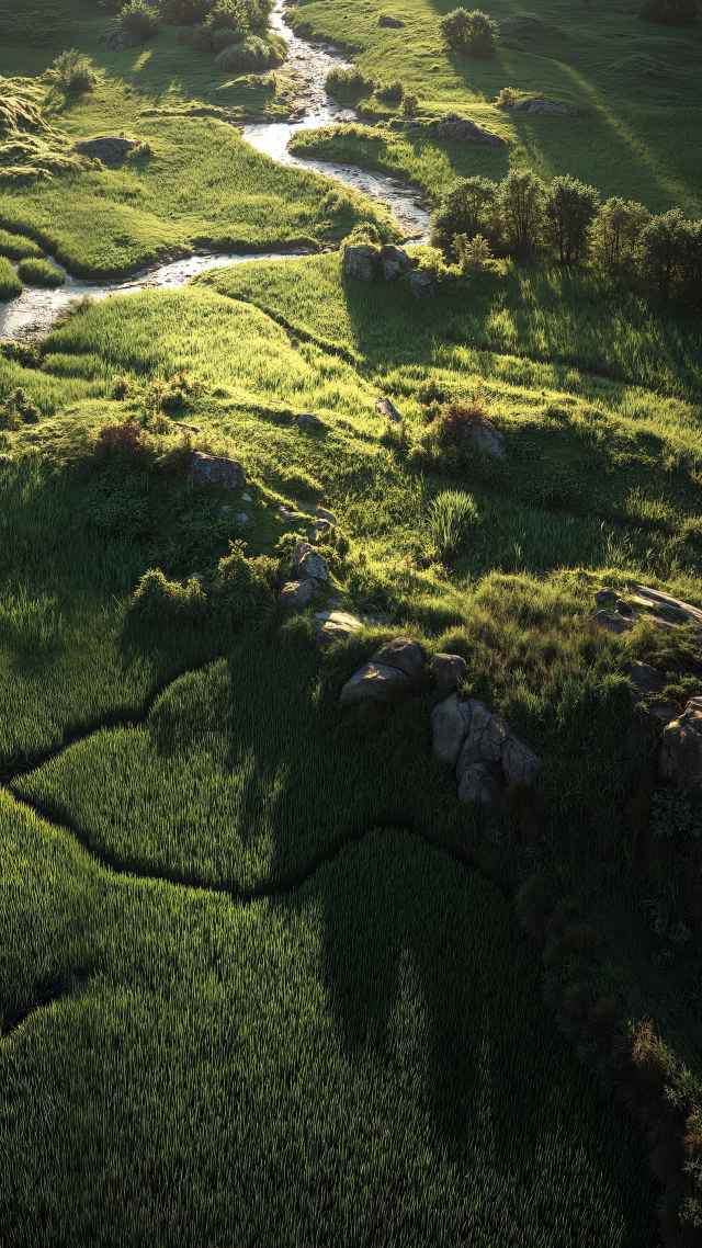 expanse wallpaper, mountainous, aerial view, background for mobile wallpaper (vertical)