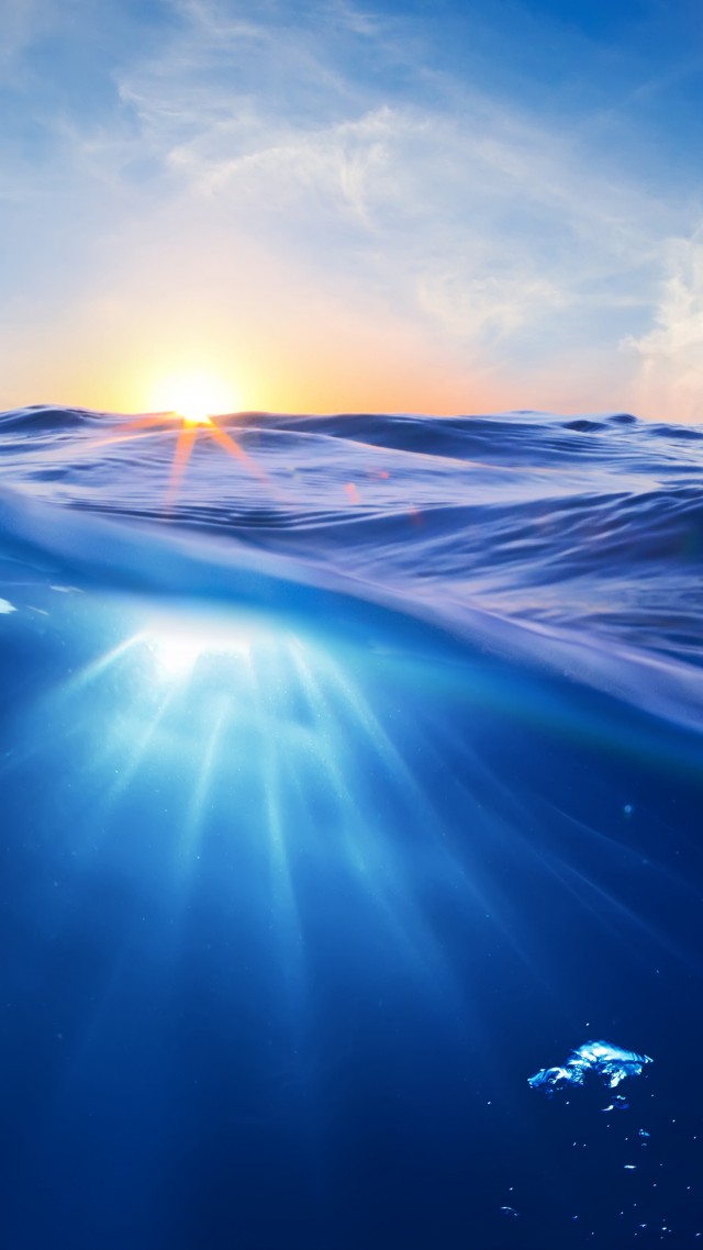 Ocean, 5k, 4k wallpaper, 8k, Sea, nature, underwater, water, sun, sky, blue, rays (vertical)