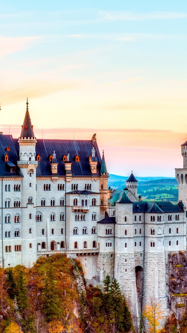 Castle, Neuschwanstein, alps, Autumn, bavaria, Germany, Mountain, sky, travel (vertical)