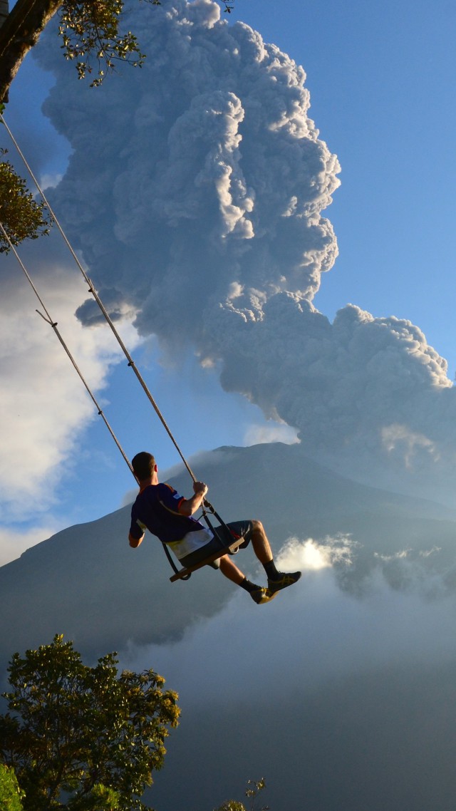 End of the World, 5k, 4k wallpaper, Volcano, swing, man, National Geographics (vertical)