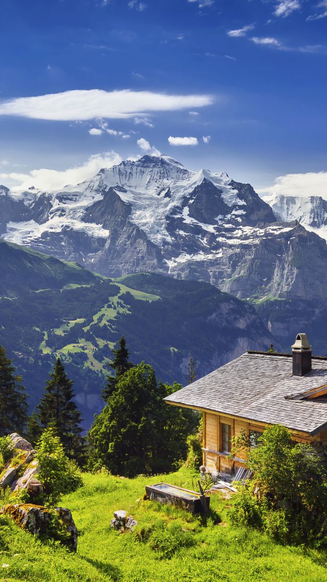 Switzerland, 5k, 4k wallpaper, 8k, mountains, sky, house (vertical)