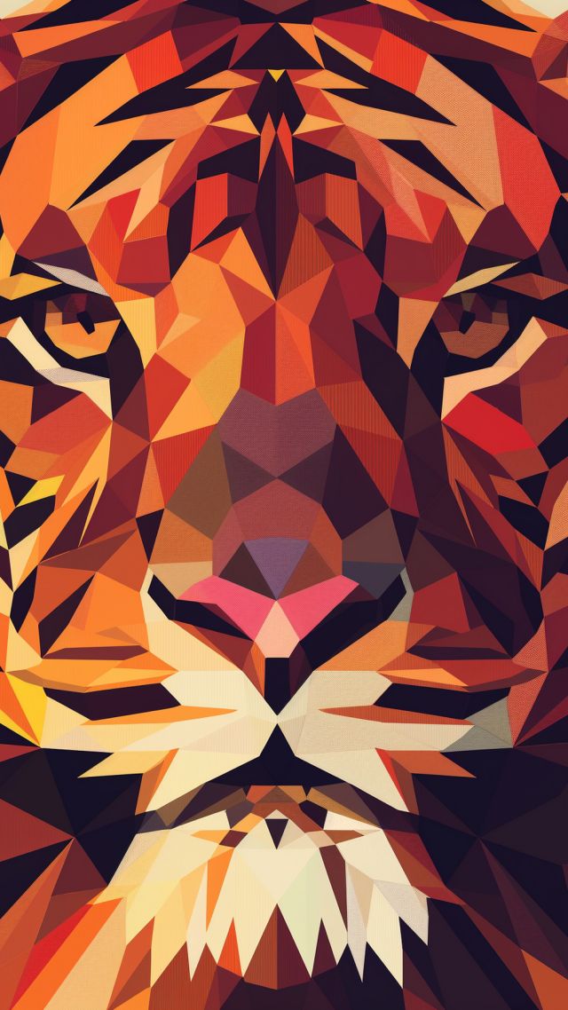 Tiger, Polygon, roar, art (vertical)