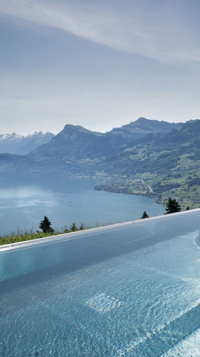 Hotel Villa Honegg, 5k, 4k wallpaper, 8k, Bürgenstock, Switzerland, infinity pool, pool, travel, tourism (vertical)