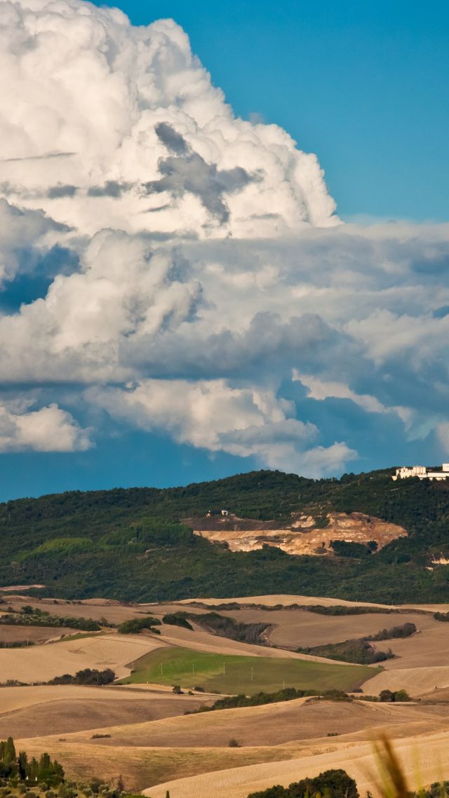 Toscana, 4k, 5k wallpaper, Italy, meadows, clouds, sky (vertical)
