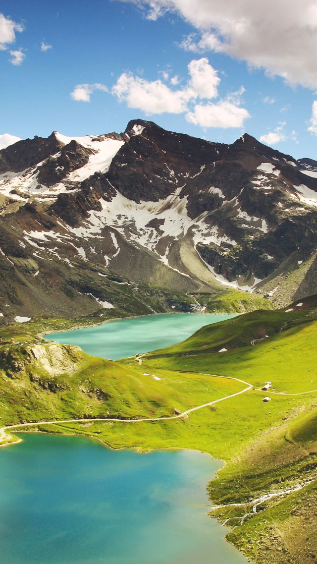 Ceresole Reale, 4k, 5k wallpaper, Italy, mountains, lake, hills. clouds (vertical)