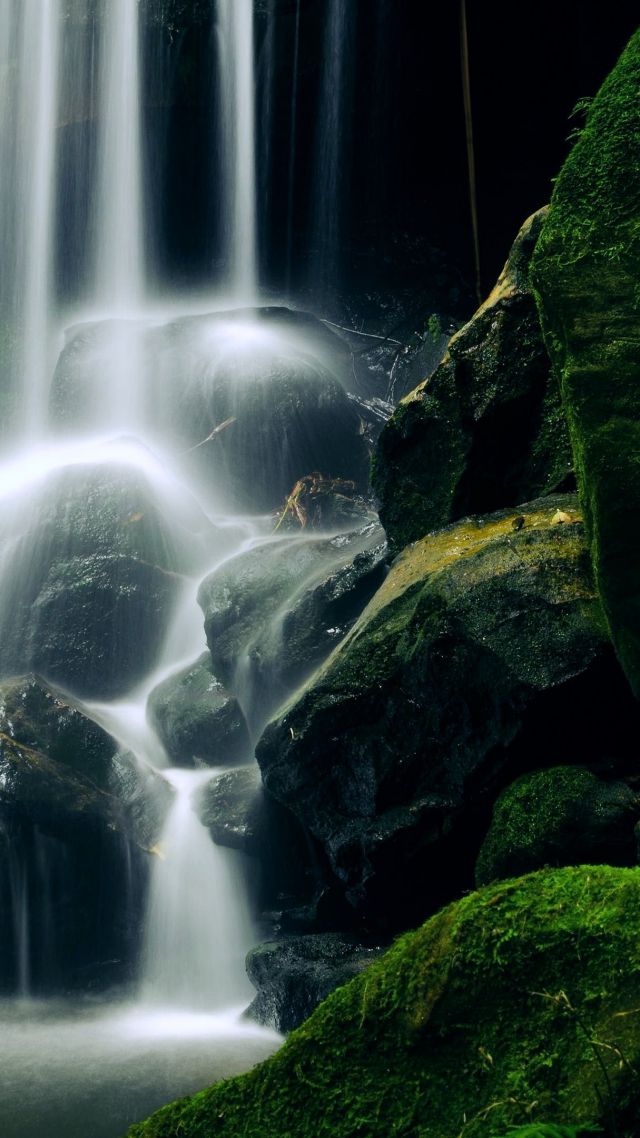 Waterfall, 5k, 4k wallpaper, New Zealand, travel, tourism, lake, rocks, stones (vertical)