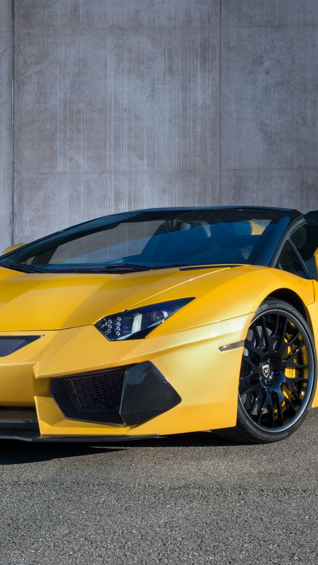 Lamborghini Aventador, roadster, yellow, limited, special edition (vertical)