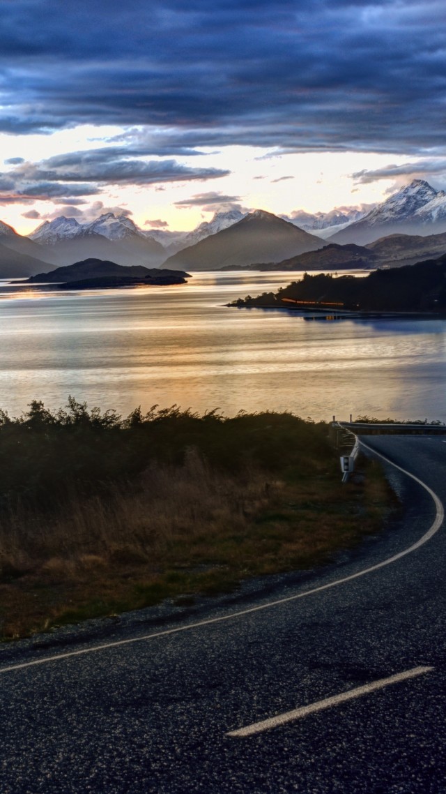 New Zealand, 4k, HD wallpaper, nature, sky, clouds, lake, road, landscape, water, mountain (vertical)