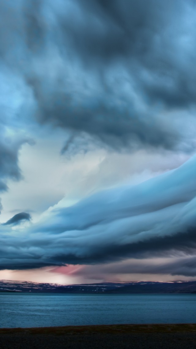 Clouds, 4k, HD wallpaper, sky, Iceland, beach, ocean, mountains, storm, blue (vertical)