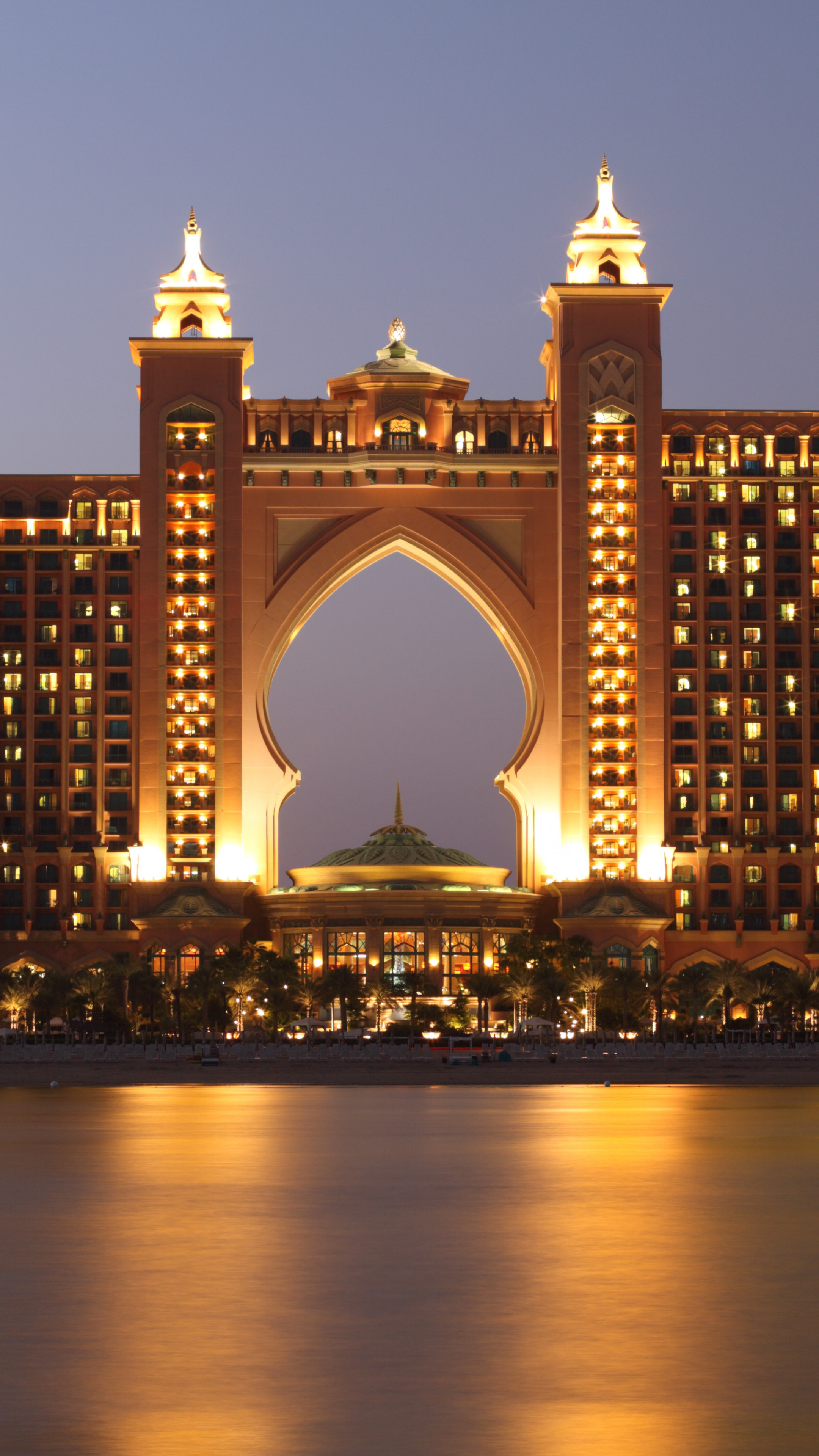 Wallpaper Atlantis, Dubai, Hotel, night, resort, sea, ocean, water, sky