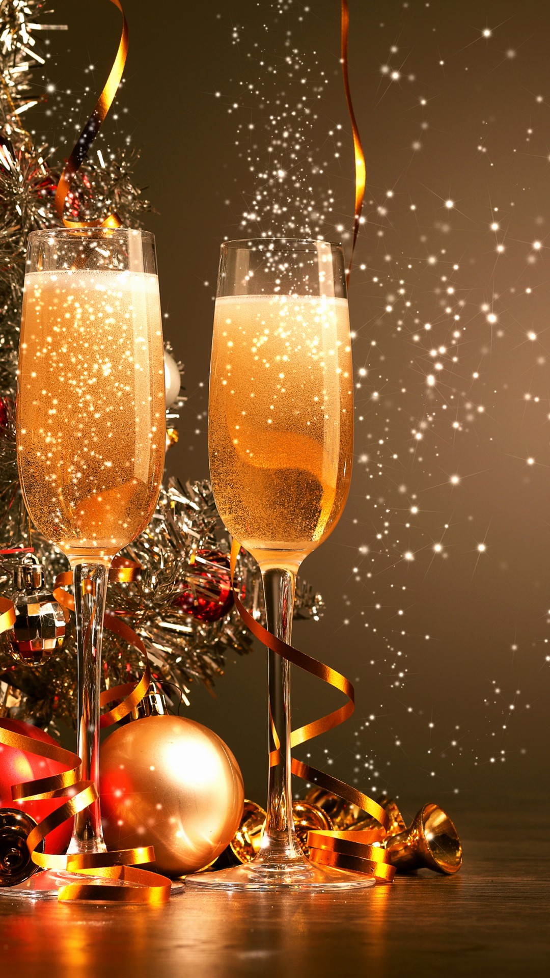 Wallpaper Christmas, New Year, champagne, balls, decorations, 4k