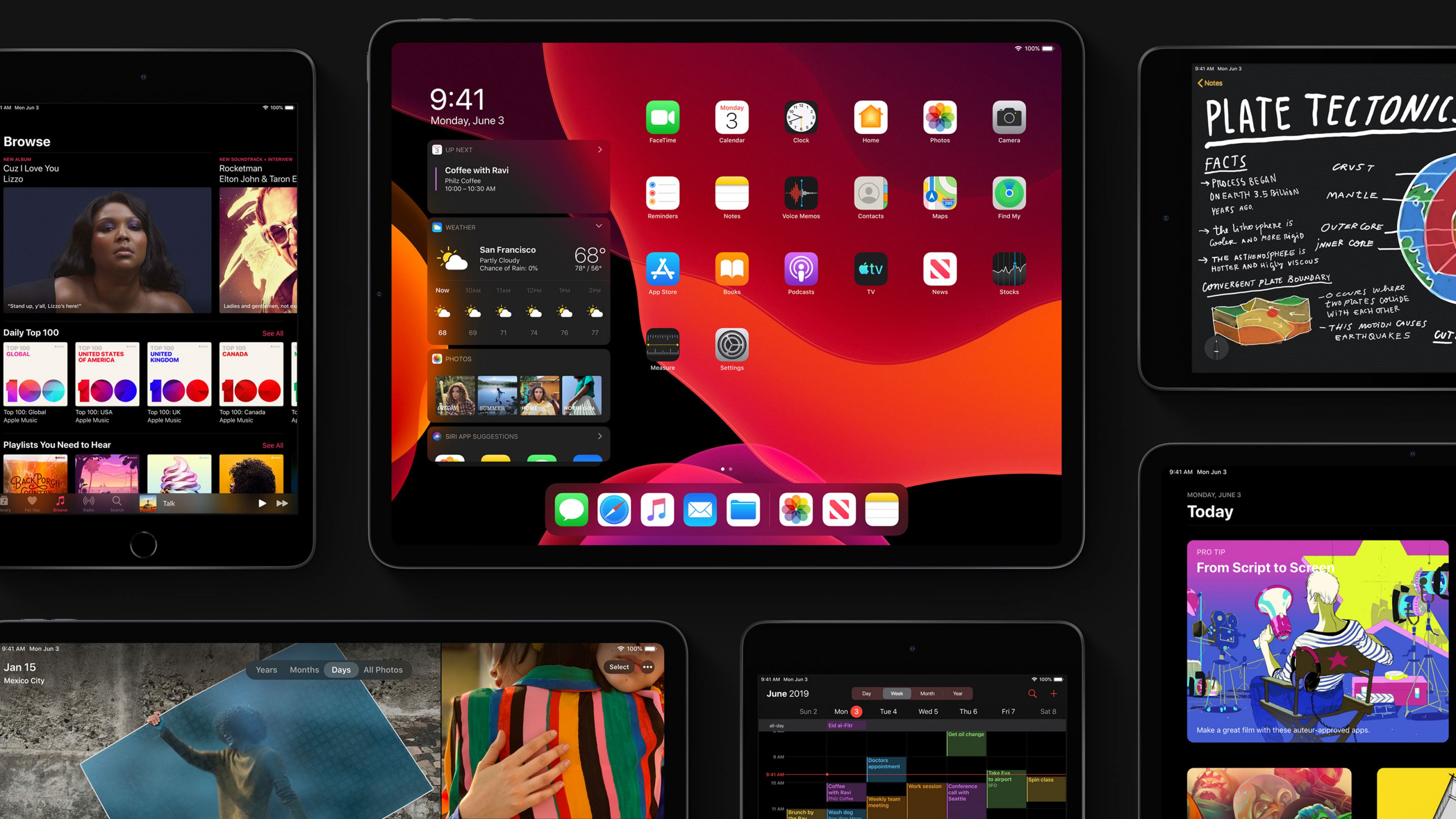 Wallpaper iPadOS, dark, interface, GUI, WWDC 2019, 4K, Hi-Tech #21578