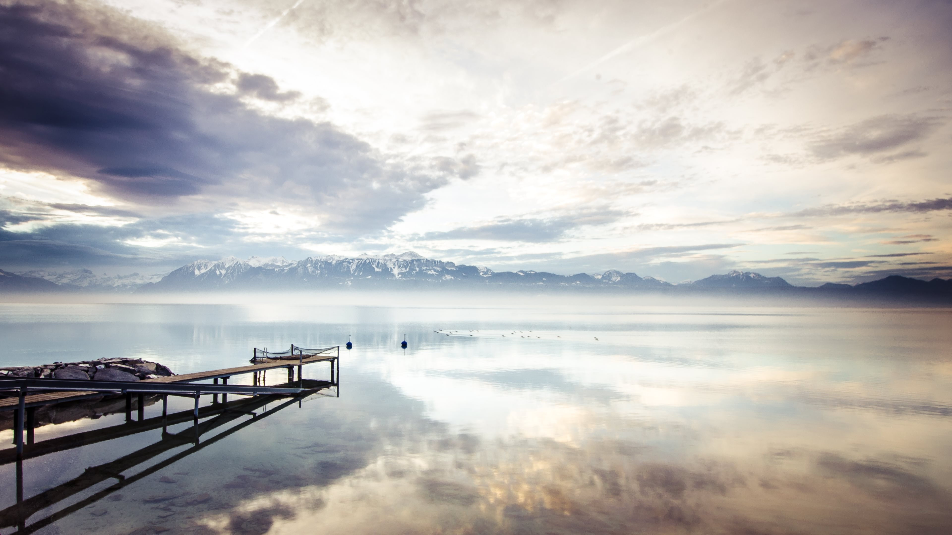 Wallpaper lake, 4k, HD wallpaper, sea, mountains, nature, reflection, water,  white, sky, clouds, Nature #657