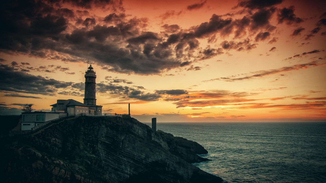 Wallpaper Lighthouse, HD, 4k wallpaper, rocks, sea, sunset, OS #5287