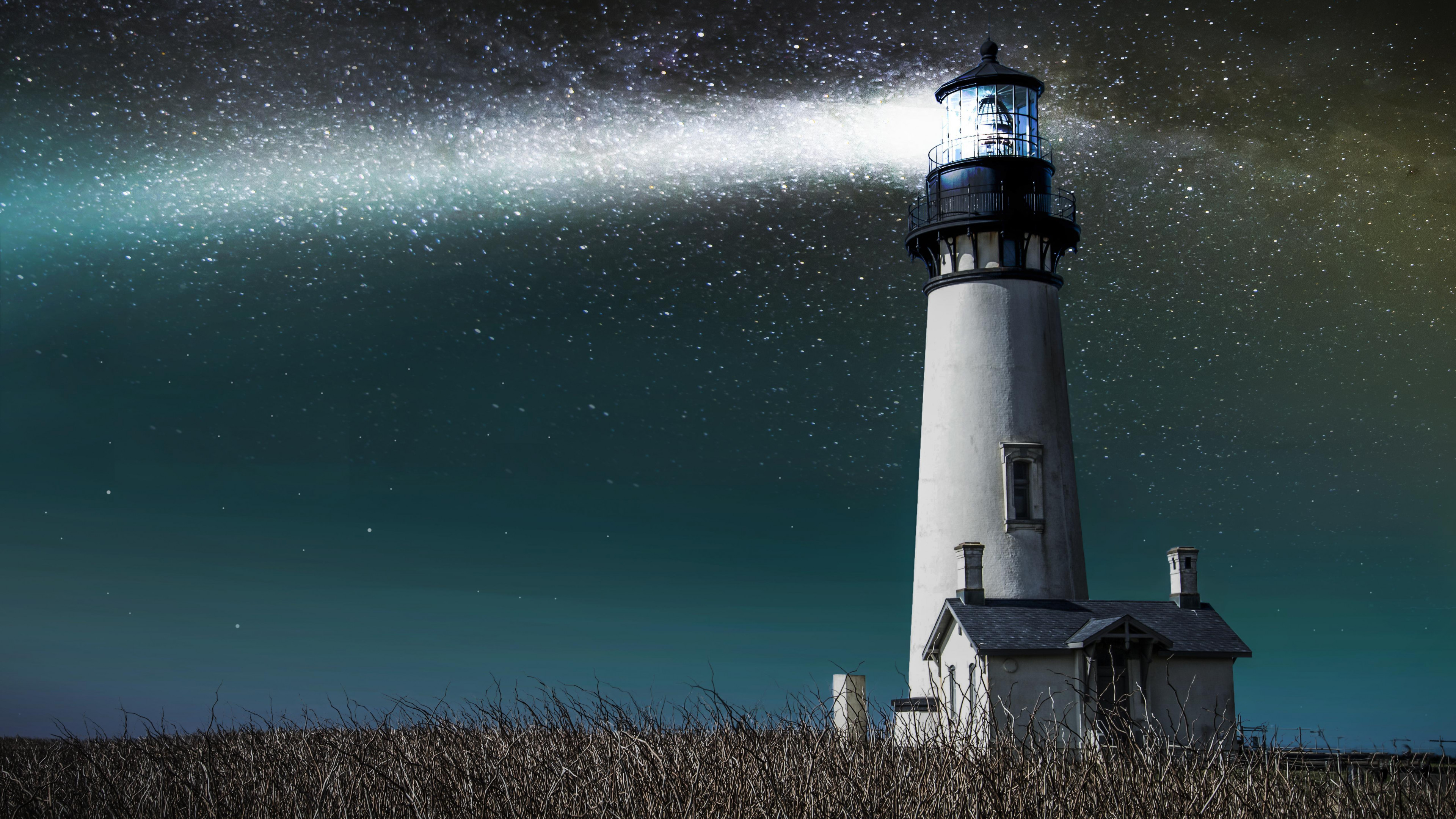 Wallpaper Lighthouse, 5k, 4k wallpaper, 8k, meadows, night, stars, Nature  #5350