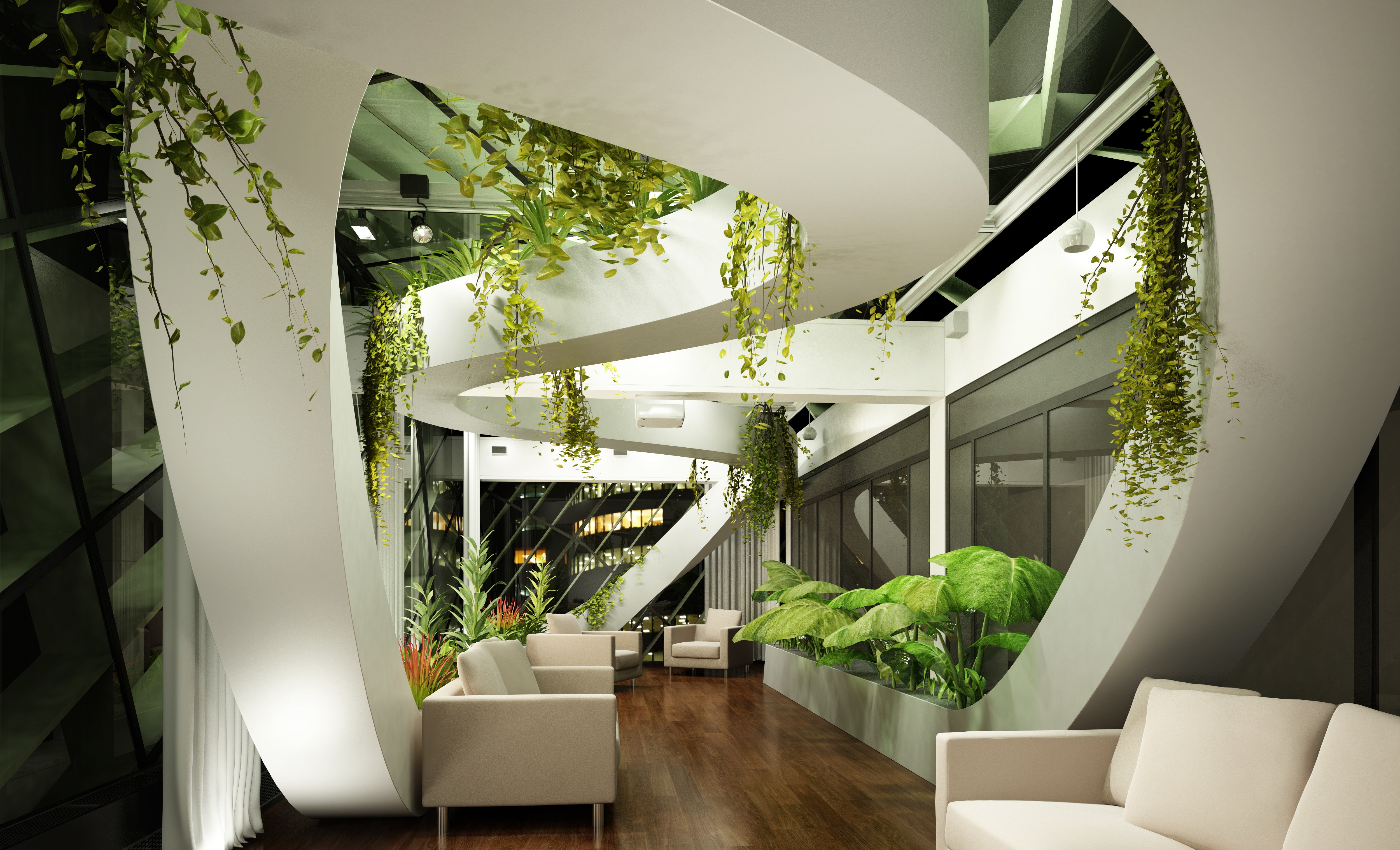 Wallpaper Living Room Design High Tech Modern Plants Light