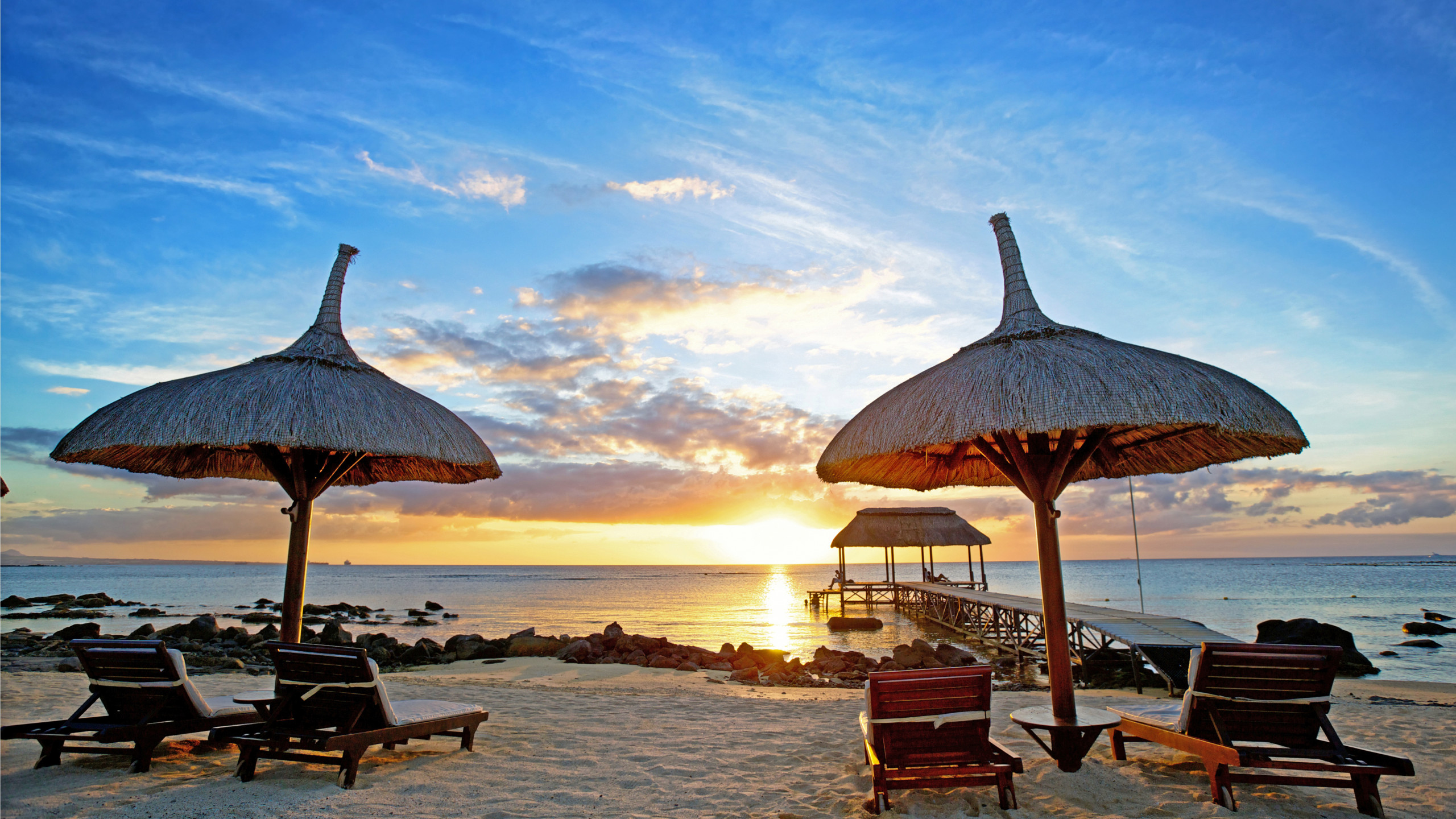 Wallpaper Mauritius, sunset, Indian ocean, beach, sand, travel, tourism