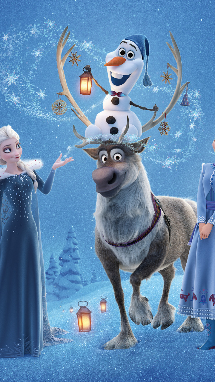 Wallpaper Olaf's Frozen Adventure, Elsa, Anna, winter, deer, snow, 4k
