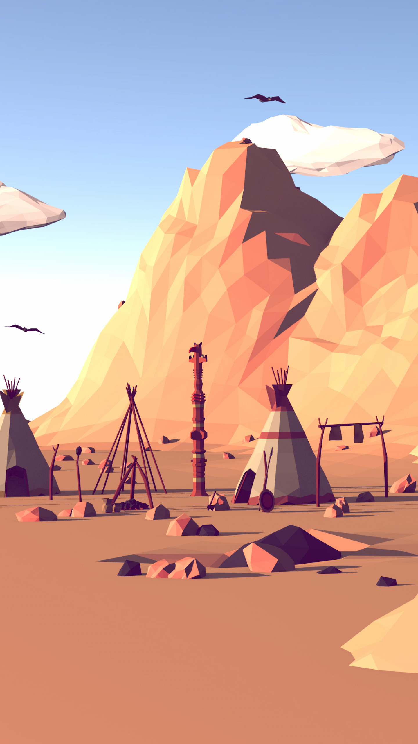 Download wallpaper 1920x1080 polygon low poly art mountains sand full  hd hdtv fhd 1080p hd background
