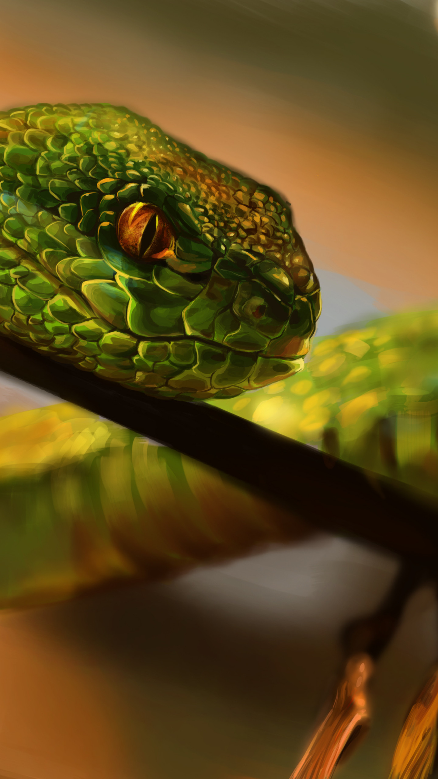 Wallpaper Snake, green, reptile, eyes, art, Animals #712